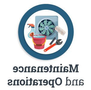 A fan, bucket, and various tools represent the maintenance and operations functions of OFM